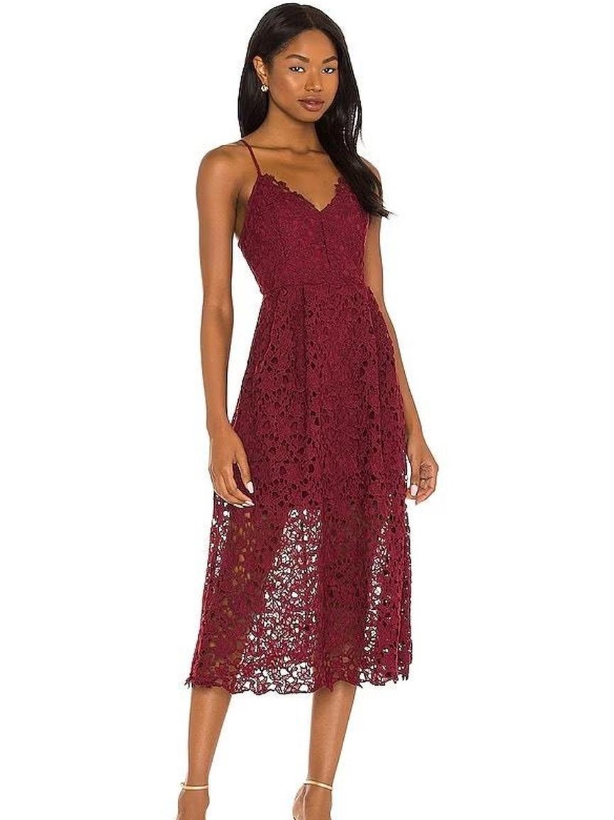 Astr The Label Lace A Line Midi Dress In Wine